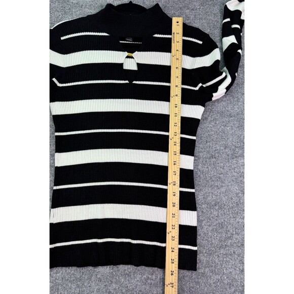 INC International Concepts Women’s XL Black White Stripe Ribbed Sweater Keyhole - Picture 5 of 8